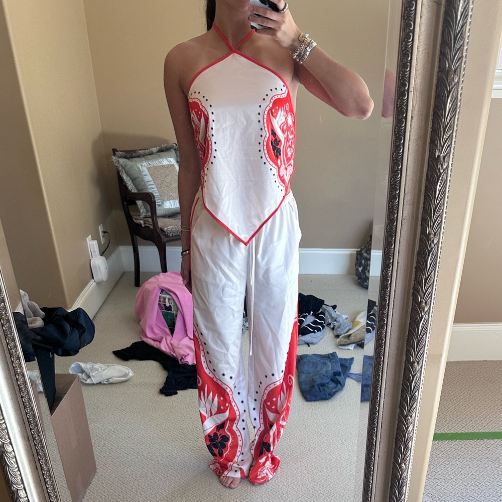Two piece Fabrik set, halter top, adjustable waistband